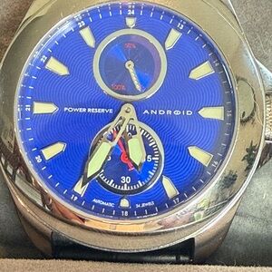Android Automatic 34 Jewels Blue and Silver Men’s Watch Power Reserve Display